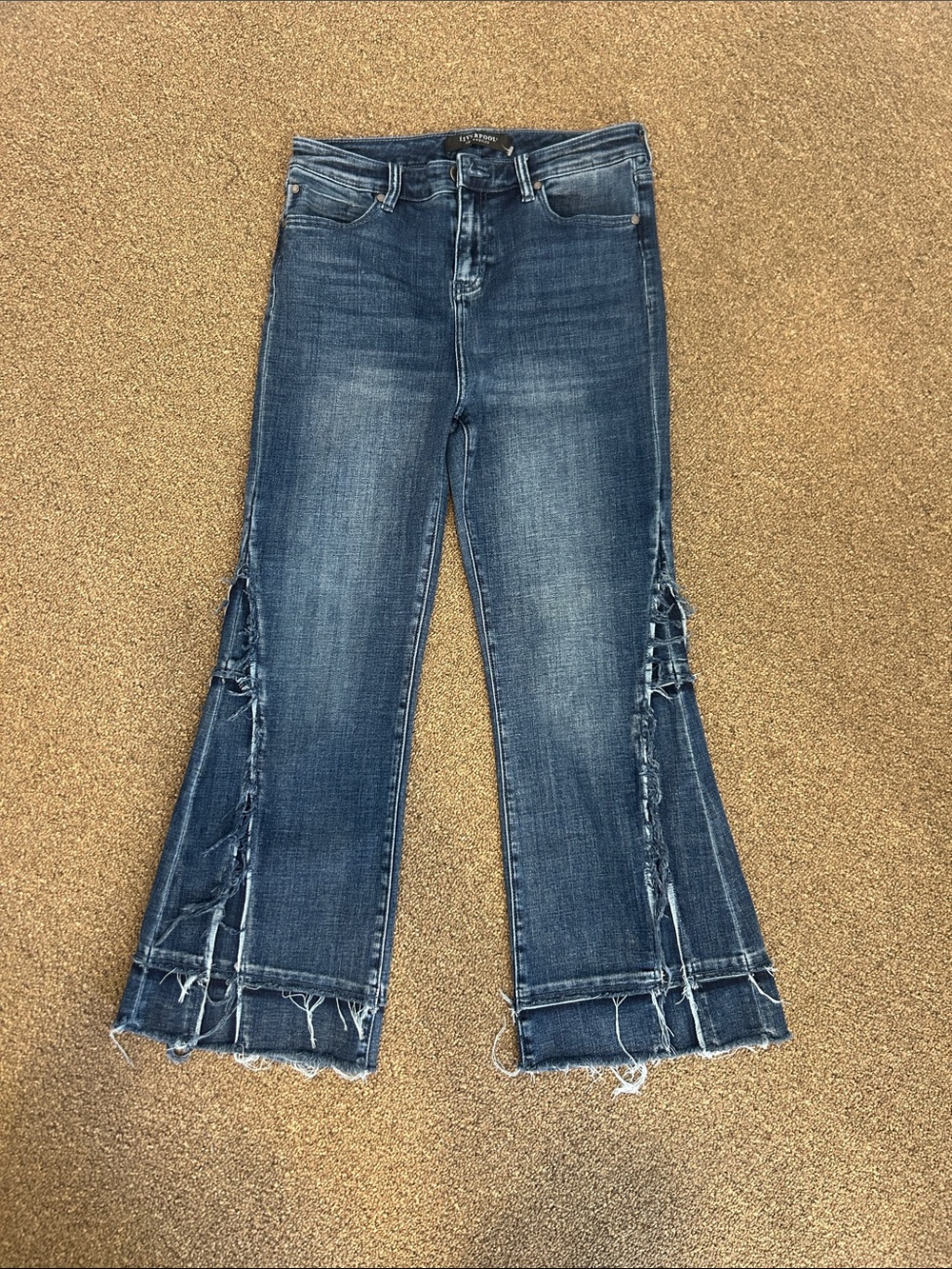 Liverpool Dark Blue Flared Jeans with Distressed Side Slits